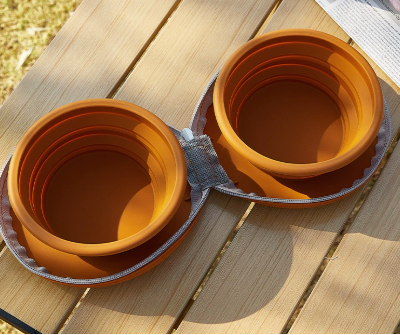 Brown Collapsible Silicone Travel Pet Bowls | 2x450ml | Zippered Carry Case | Dogs & Cats