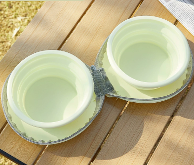 Light Yellow Collapsible Silicone Travel Pet Bowls | 2x450ml | Zippered Carry Case | Dogs & Cats