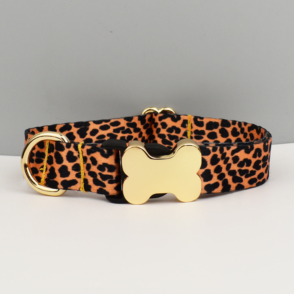 Leopard Print Dog Collar with Gold Metal Buckle | Adjustable Boho Style | Size S