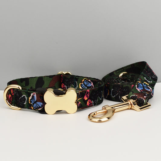Butterfly Boho Dog Collar with Gold Metal Buckle | Size M