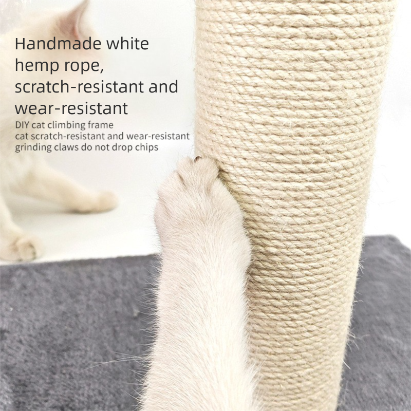 Cat Climbing Frame with Sisal Scratching Post | Resting Platform & Hanging Toys | Grey