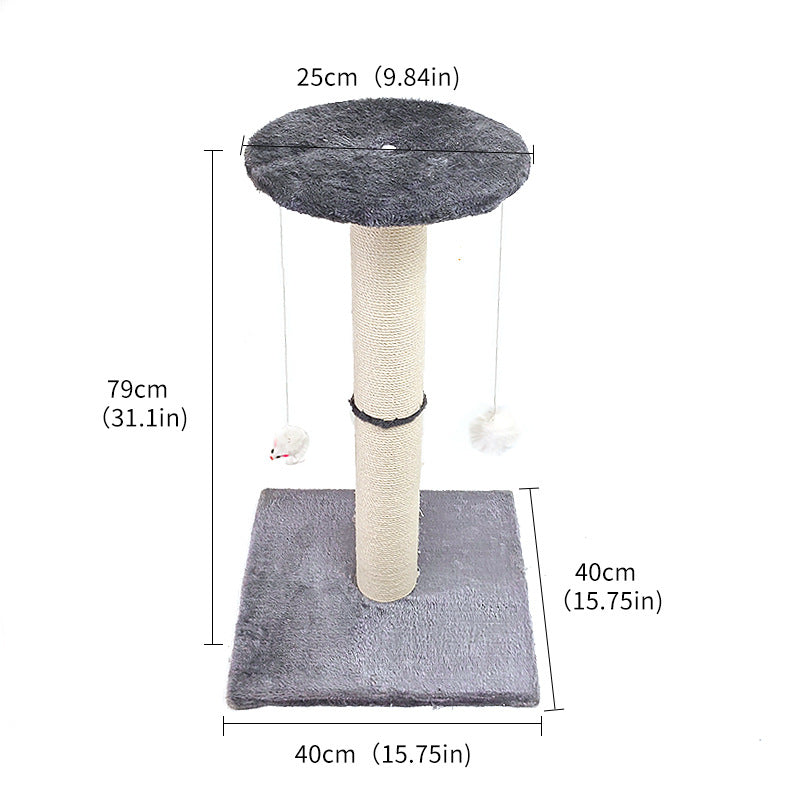 Cat Climbing Frame with Sisal Scratching Post | Resting Platform & Hanging Toys | Grey
