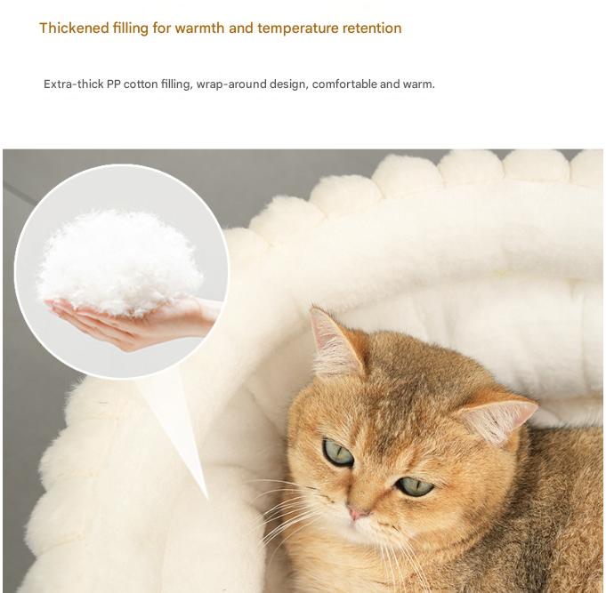 Plush Round Pet Bed with Removable Cushion | Medium | Cut-Out Design | White