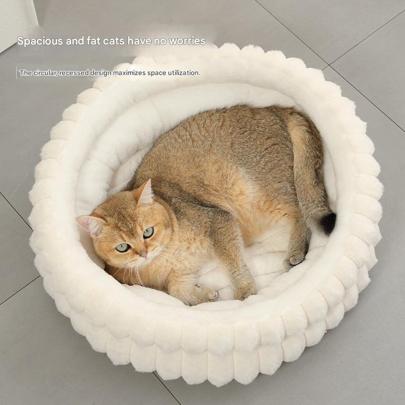 Plush Round Pet Bed with Removable Cushion | Medium | Cut-Out Design | Pink