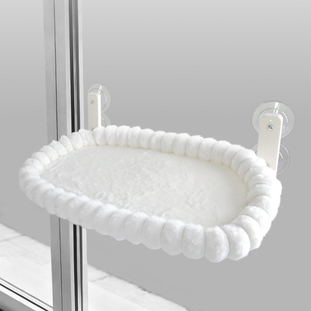 Plush Cat Window Hammock with Strong Suction Cups | Faux Rabbit Fur | White
