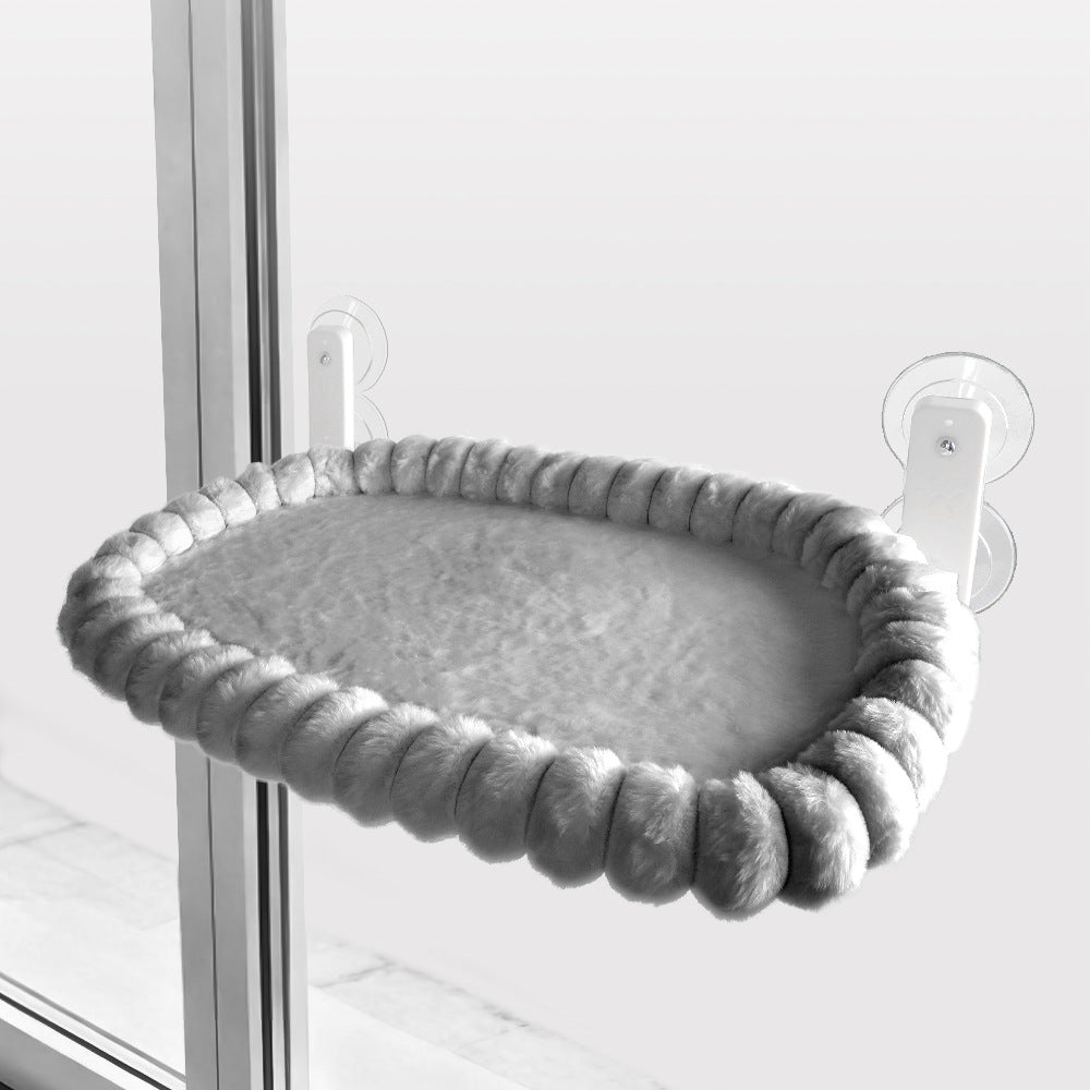Plush Cat Window Hammock with Strong Suction Cups | Faux Rabbit Fur | Grey