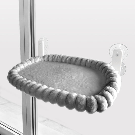 Plush Cat Window Hammock with Strong Suction Cups | Faux Rabbit Fur | Grey