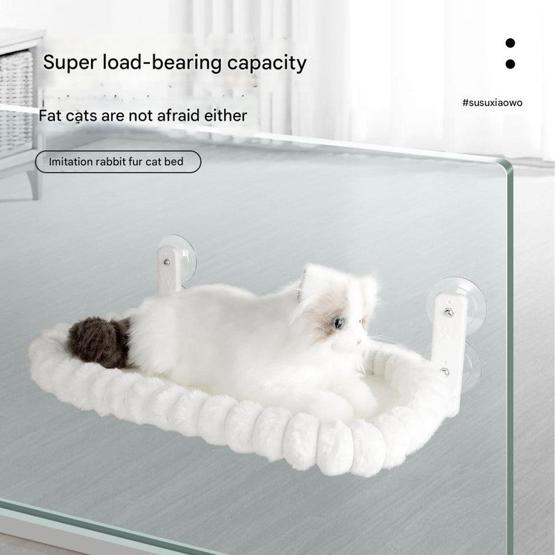 Plush Cat Window Hammock with Strong Suction Cups | Faux Rabbit Fur | Grey