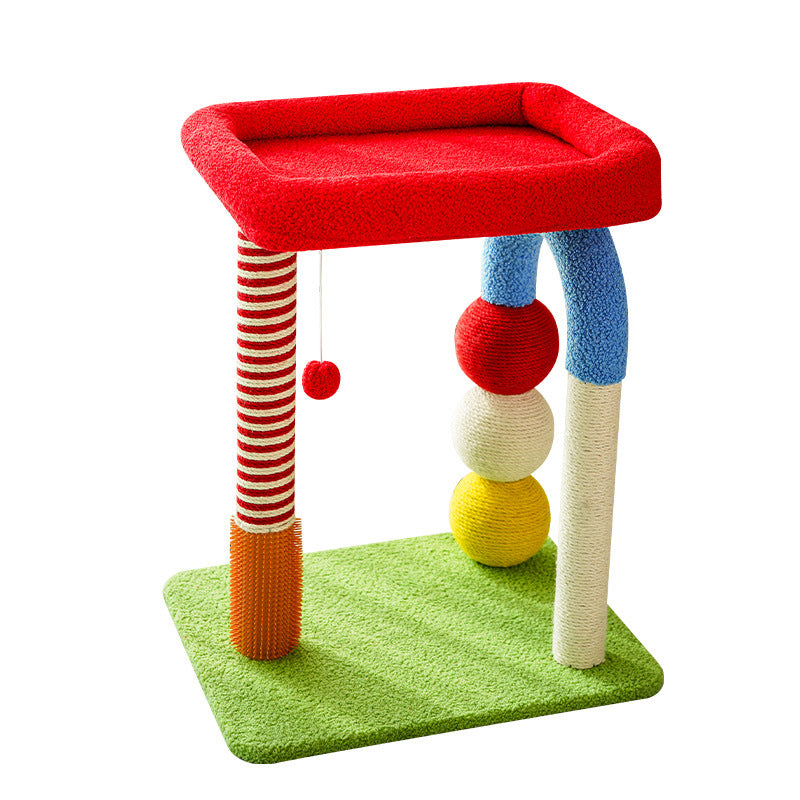 Colorful U-Shaped Cat Tree with Sisal Posts | Multi-Level Perch & Hanging Toy