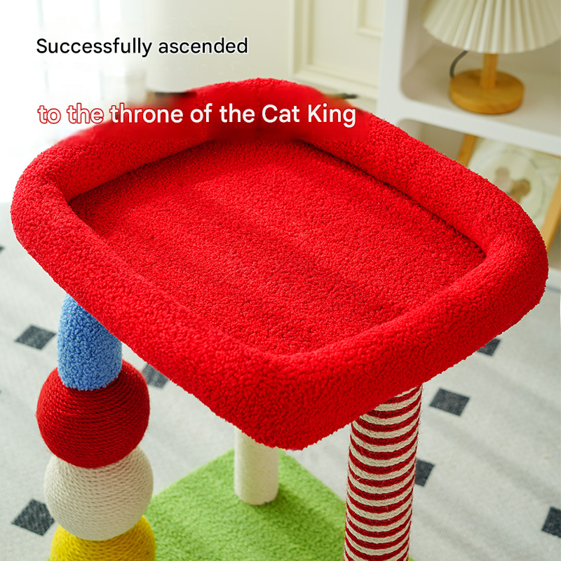 Colorful U-Shaped Cat Tree with Sisal Posts | Multi-Level Perch & Hanging Toy