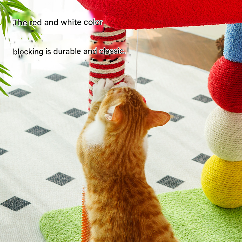 Colorful U-Shaped Cat Tree with Sisal Posts | Multi-Level Perch & Hanging Toy