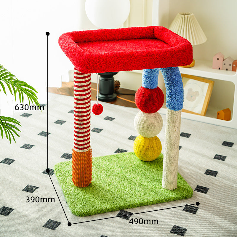 Colorful U-Shaped Cat Tree with Sisal Posts | Multi-Level Perch & Hanging Toy