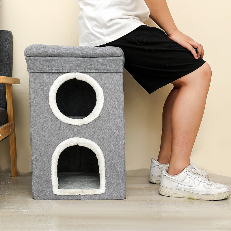 3-Story Villa Cat House with Scratching Posts | Beige