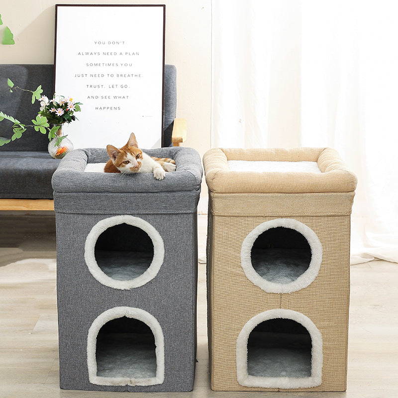 3-Story Villa Cat House with Scratching Posts | Grey