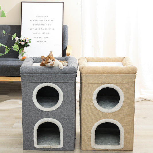 3-Story Villa Cat House with Scratching Posts | Grey