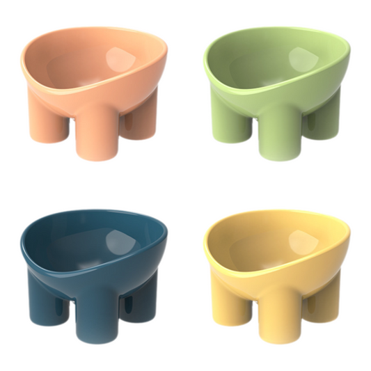 Macaron Elevated Pet Bowls | 4-Pack Set Green Pink Yellow Blue | Anti-Tip