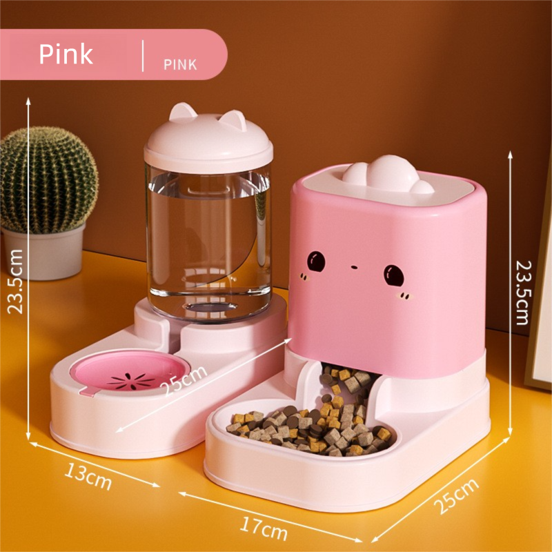 2-in-1 Automatic Pet Feeder & Water Dispenser | Pink | Cats & Dogs | Dry & Wet Food