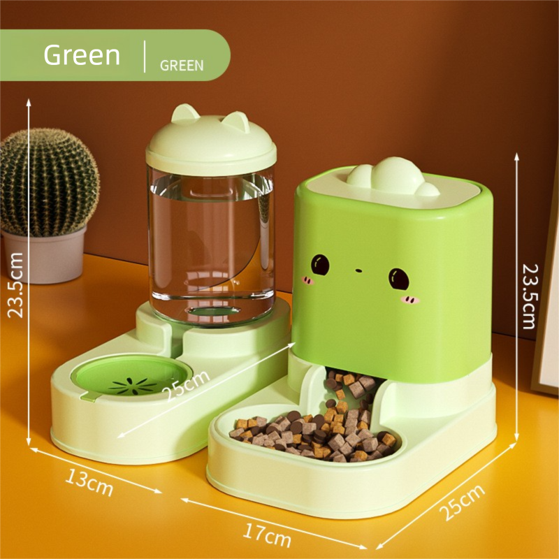 2-in-1 Automatic Pet Feeder & Water Dispenser | Green | Cats & Dogs | Dry & Wet Food