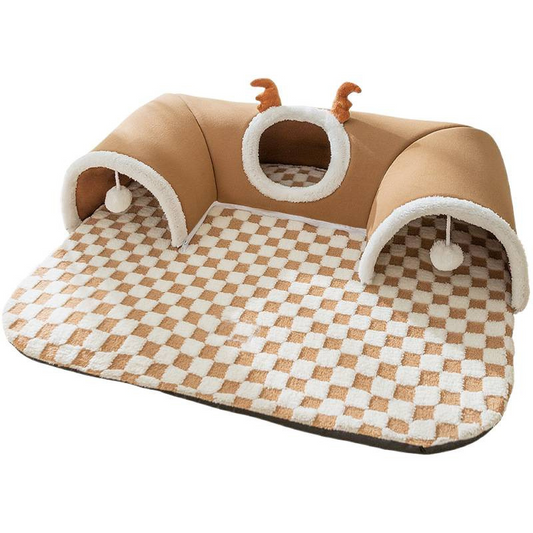 Cat Tunnel Bed House | 4-Season U-Shaped Cave | Brown | XL