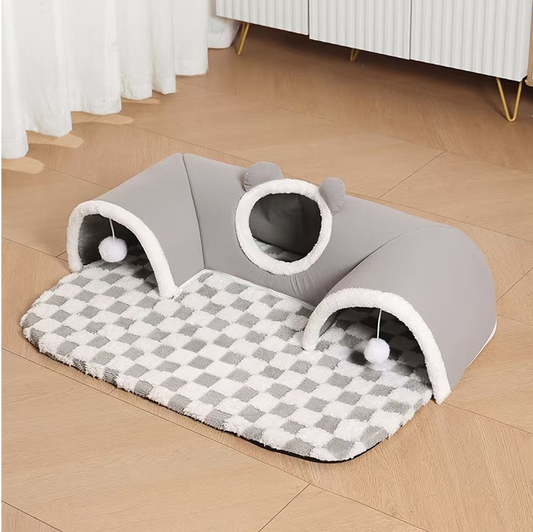 Cat Tunnel Bed House | 4-Season U-Shaped Cave | Grey | Medium