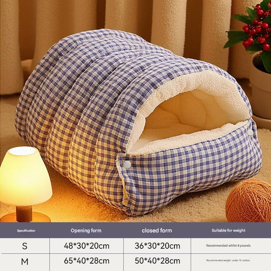 Cat Cave Bed | Enclosed Warm Nest | Plaid