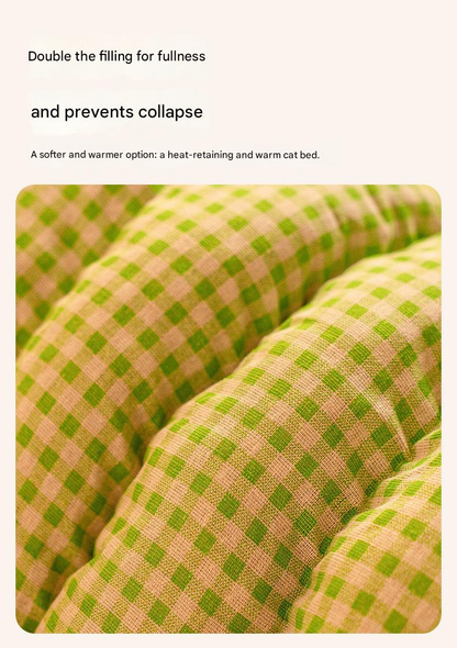 Cat Cave Bed | Enclosed Warm Nest | Green Plaid | Small