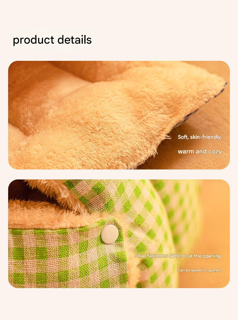 Cat Cave Bed | Enclosed Warm Nest | Green Plaid | Small
