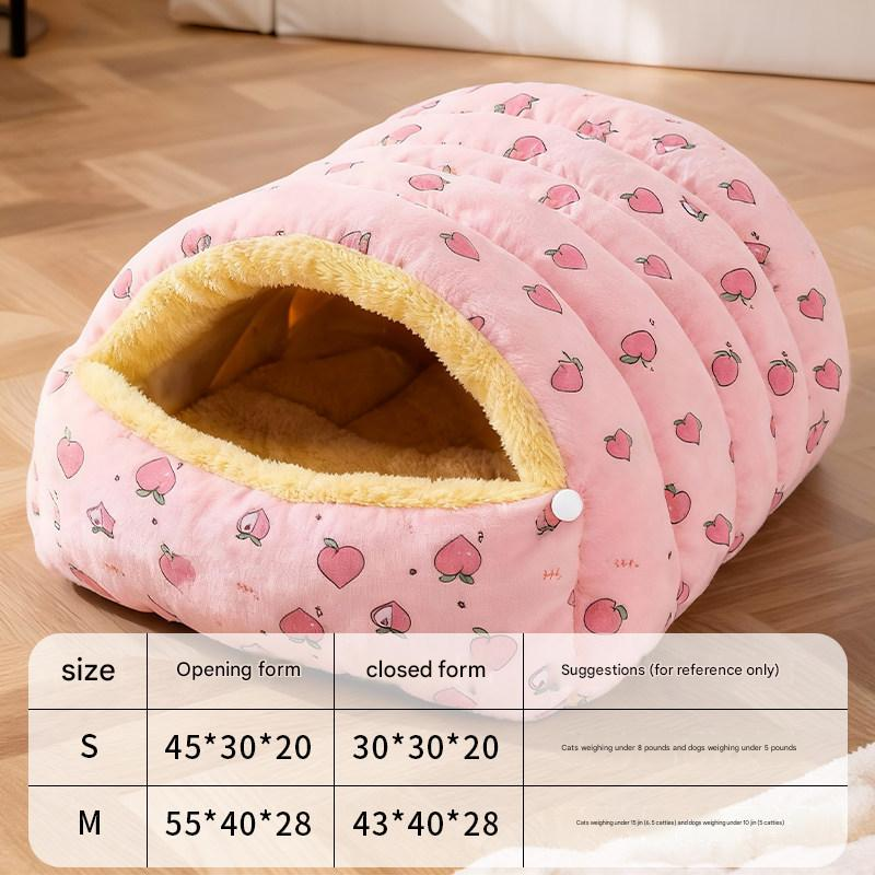 Cat Cave Bed | Enclosed Warm Nest | Pink Plaid | Small