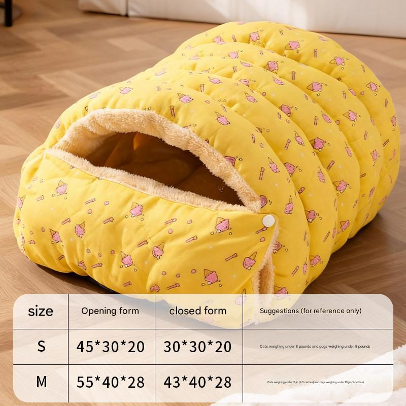 Cat Cave Bed | Enclosed Warm Nest | Yellow Plaid | Small