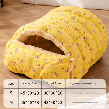 Cat Cave Bed | Enclosed Warm Nest | Yellow Plaid | Small