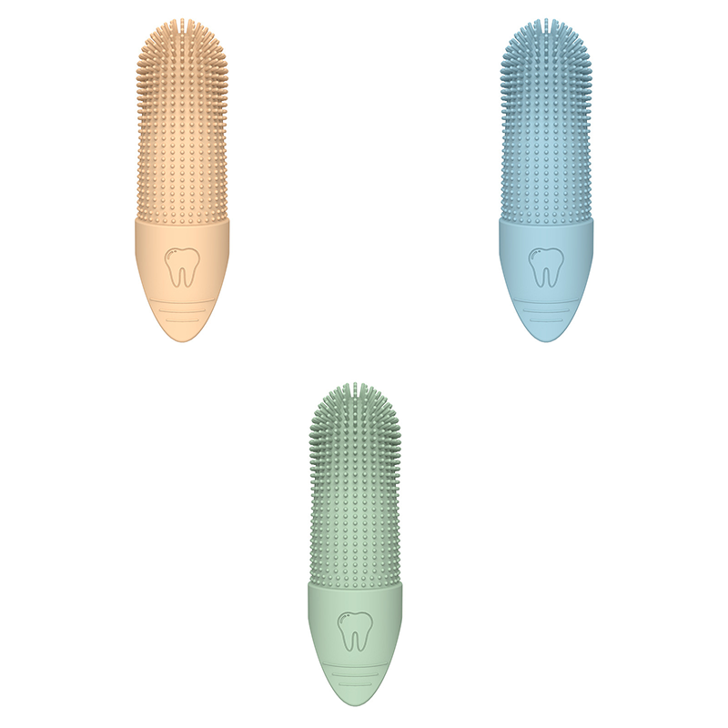 Blue, Green & Yellow Silicone Pet Finger Toothbrush Set (3-Pack) | Soft Dental Care | Dogs & Cats