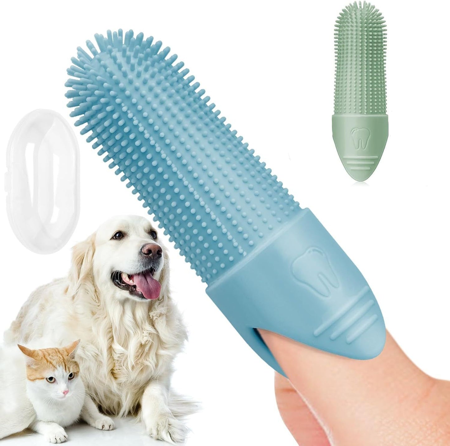 Blue, Green & Yellow Silicone Pet Finger Toothbrush Set (3-Pack) | Soft Dental Care | Dogs & Cats