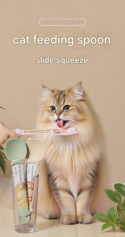 Cat Treat Spoon for Wet Food | Extra-Long PP Handle | Squeeze Feeder