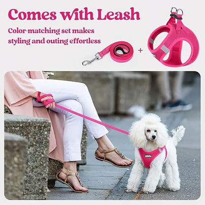 Rose red Breathable Dog Harness and Leash Set — Size: S