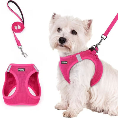 Rose red Breathable Dog Harness and Leash Set — Size: XL
