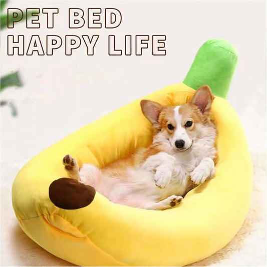 Banana Boat Pet Bed Plush Soft Dog Cat Nest with Cushion Warm Cozy