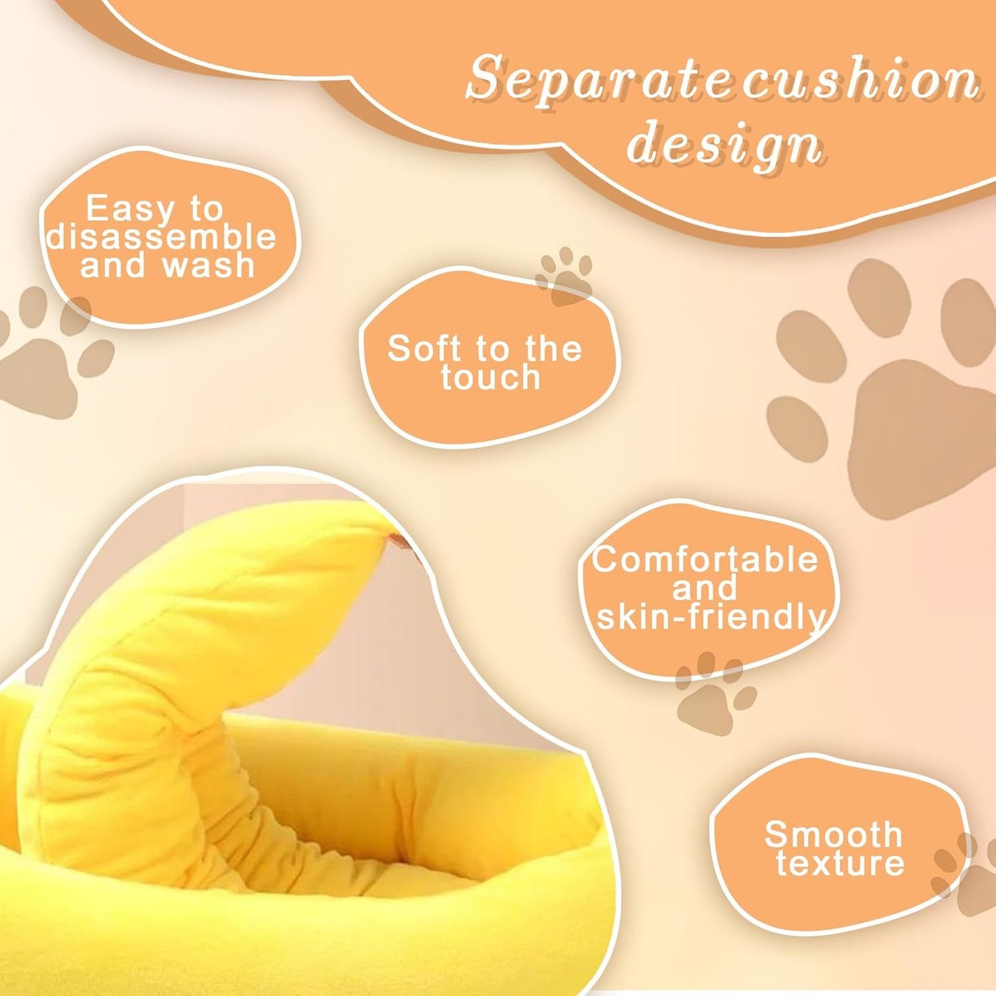 Banana Boat Pet Bed Plush Soft Dog Cat Nest with Cushion Warm Cozy Banana Shape Pet House for Small Medium Dogs Cats(Size: S)