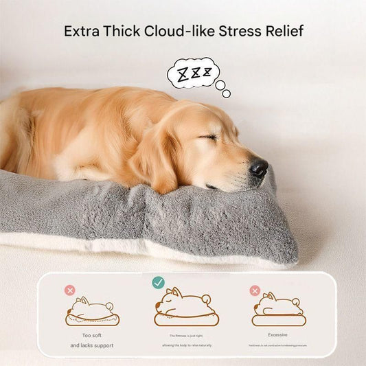 Grey Large Plush Dog Bed - Extra Thick Winter Warmth — 120cm