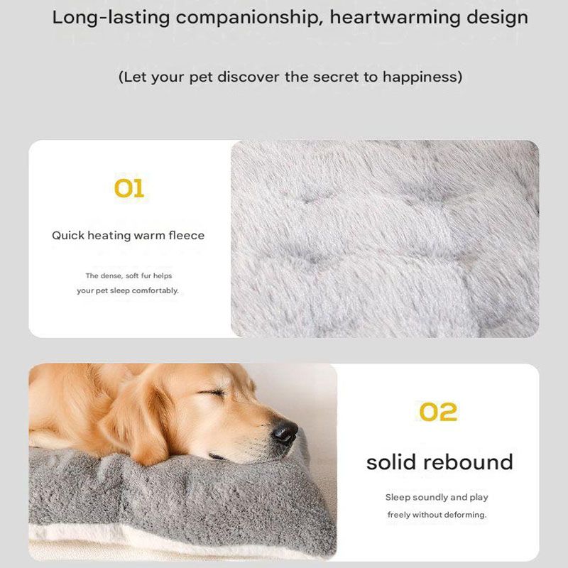 Grey Large Plush Dog Bed - Extra Thick Winter Warmth, Machine Washable & Non-Slip Pet Mat for Large Dogs (60cm)