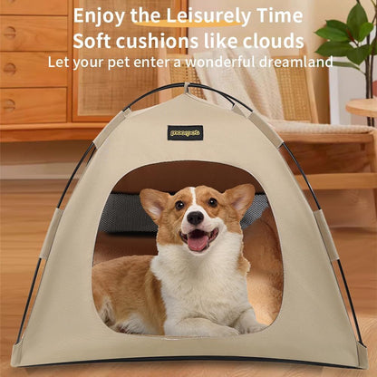 Green All-Weather Portable Pet Tent with Dual-Sided Cushion