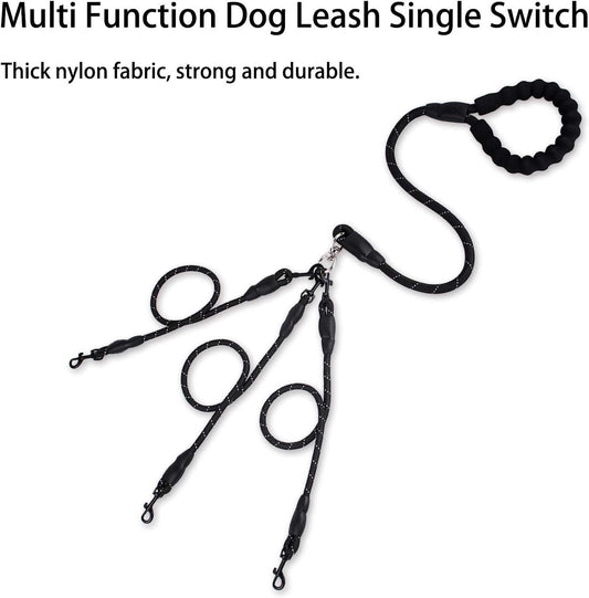 Red 3-in-1 No-Tangle Dog Leash for 1-3 Small Large Dogs