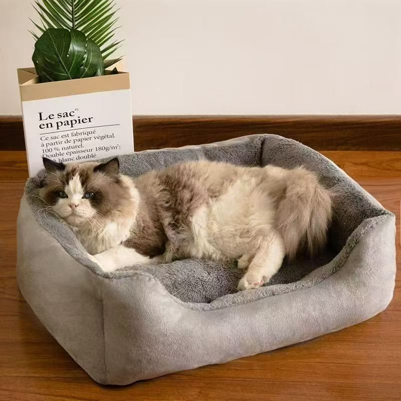 40x30x14CM Grey Premium Plush Pet Bed and Cozy Cushion Mat