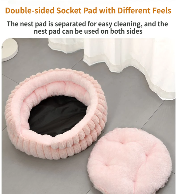 Plush Round Pet Bed | Gap Entry & Removable Cushion