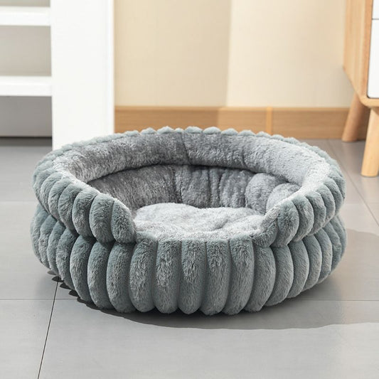 Grey Plush Round Pet Bed | Gap Entry & Removable Cushion | S 40x40cm