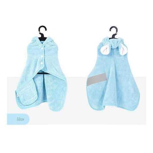 Blue XL Pet Drying Robe with Hood | Quick-Dry Microfibre | Dog & Cat