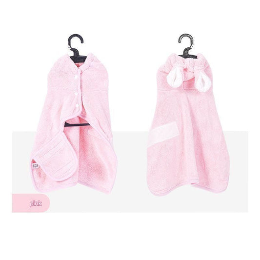 Pink XL Pet Drying Robe with Hood | Quick-Dry Microfibre | Dog & Cat