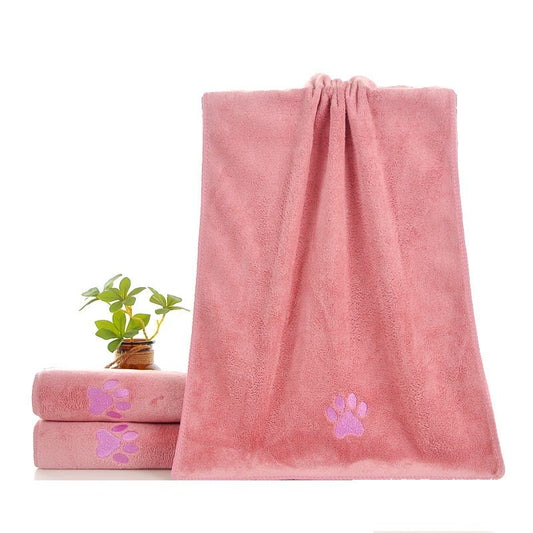 Pink Large Pet Drying Towel 70x140cm | Quick-Dry Microfiber | Paw Print | Dogs & Cats