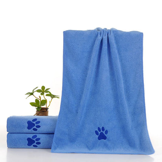 Blue Large Pet Drying Towel 70x140cm | Quick-Dry Microfiber | Paw Print | Dogs & Cats