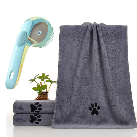 2-Piece Pet Cleaning Set | Slicker Brush + Grey Microfibre Towel | Dog & Cat