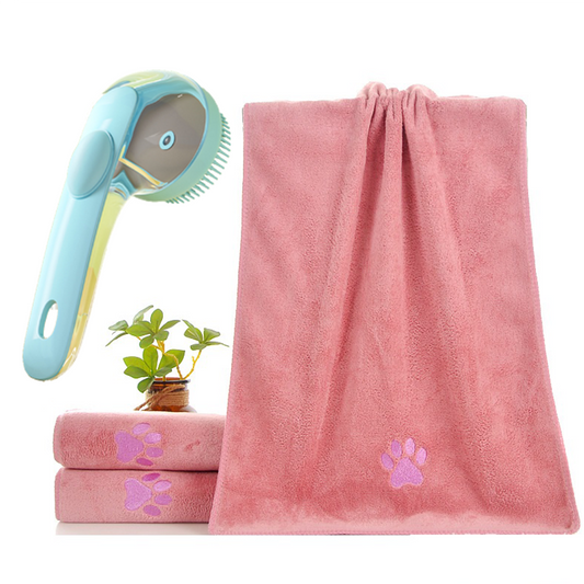 2-Piece Pet Cleaning Set | Slicker Brush + Pink Microfibre Towel | Dog & Cat